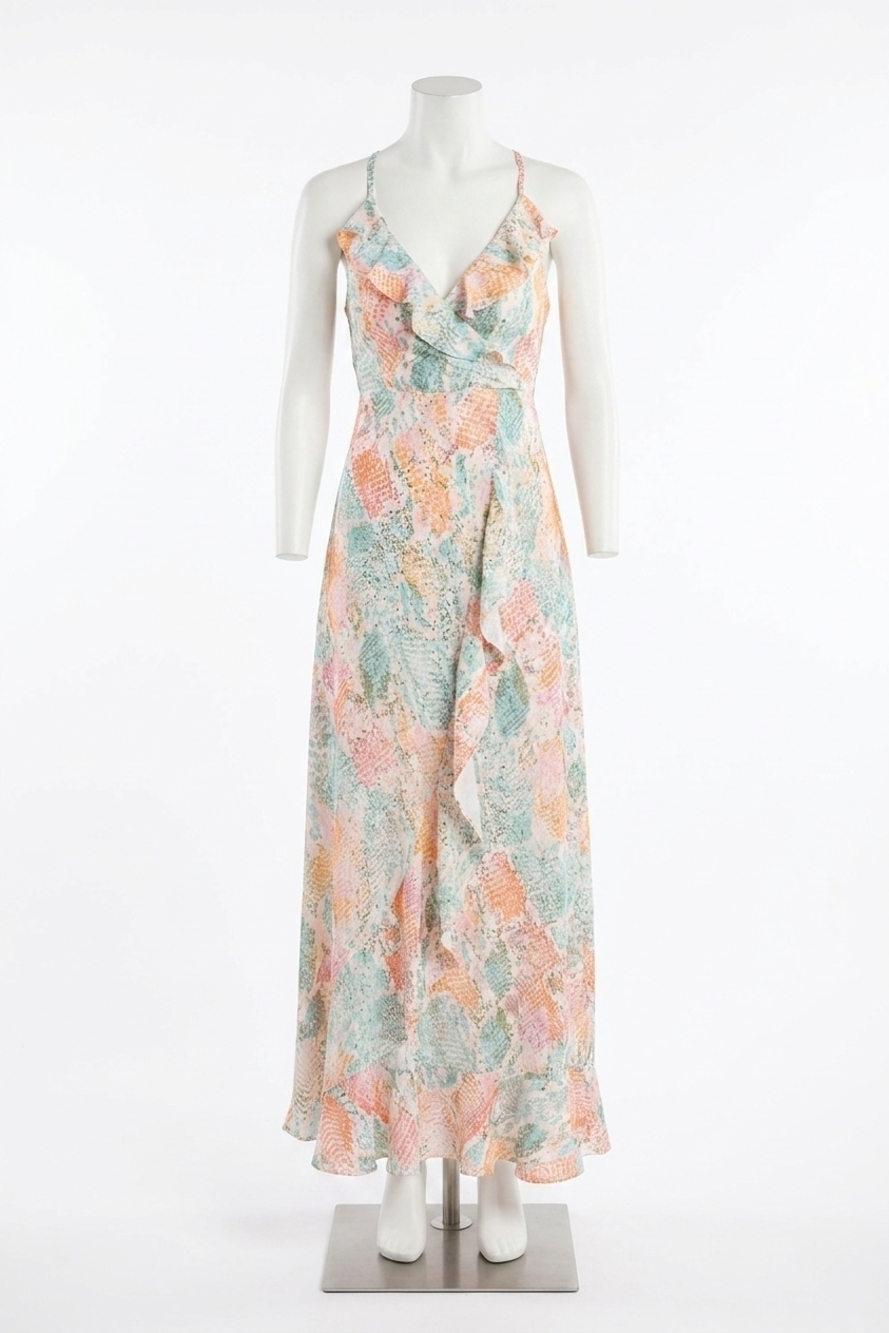 NEW MOLLY BRACKEN cannes long printed wrap dress in turquoise jazz
